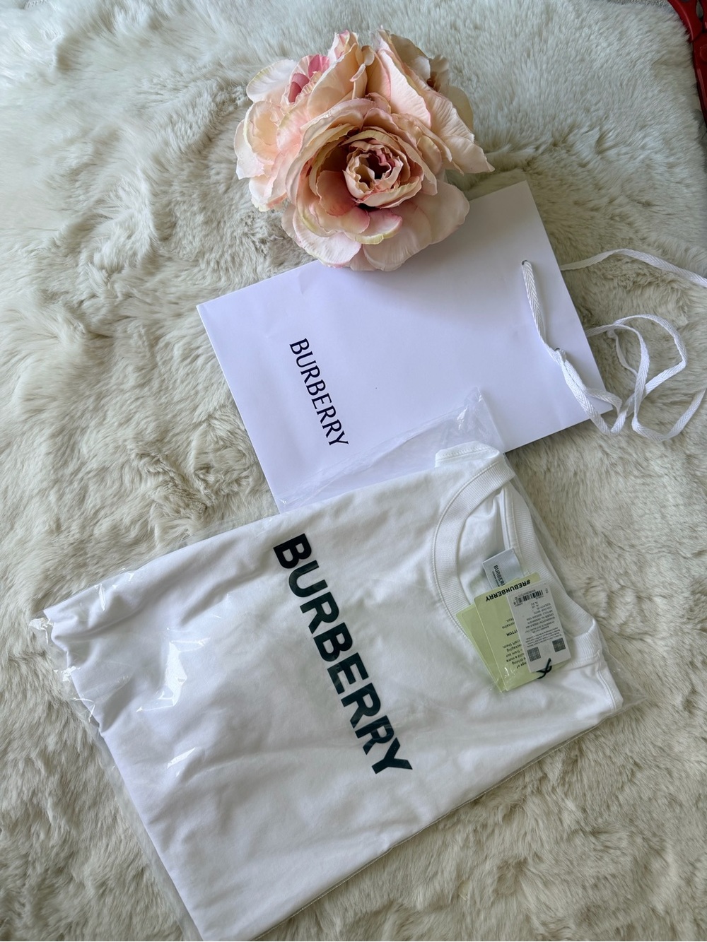 Burberry White Tee with Black Logo
